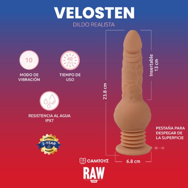 Dildo Velosten – CamToyz RAW Pro: potencia realista que se mueve contigo
