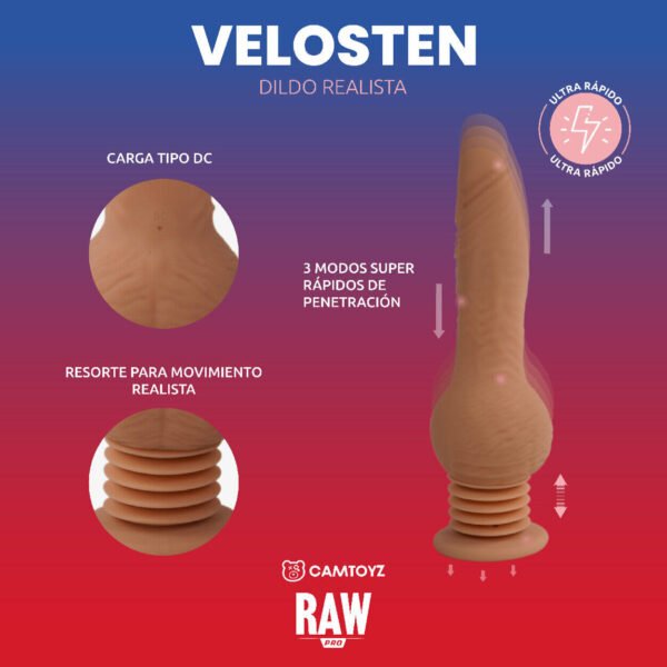 Dildo Velosten – CamToyz RAW Pro: potencia realista que se mueve contigo